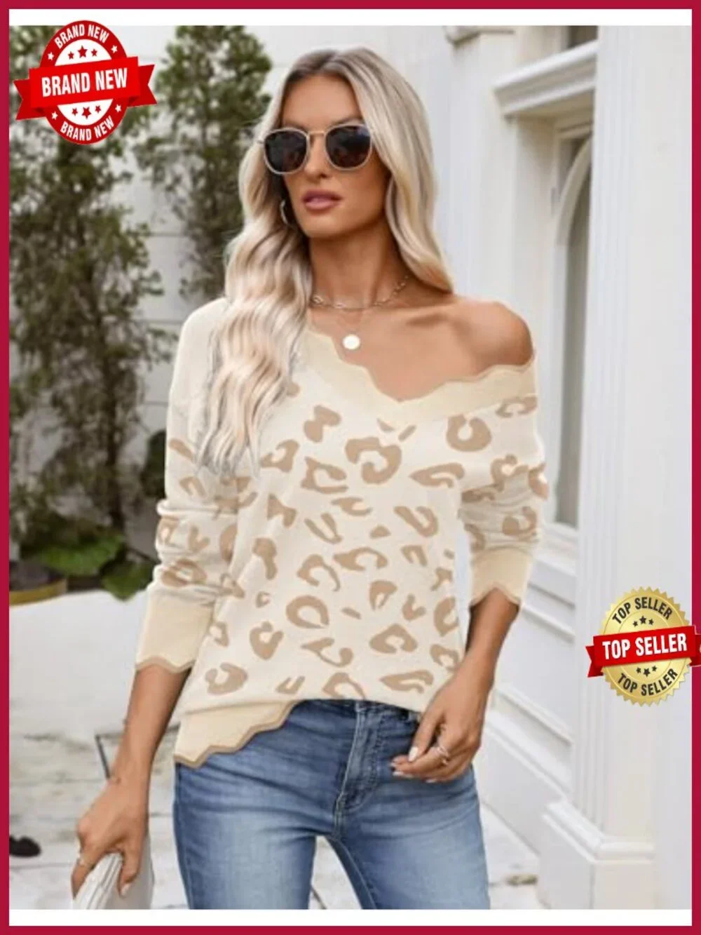 V-Neck Long Sleeve Lightweight Knit Pullover Sweater